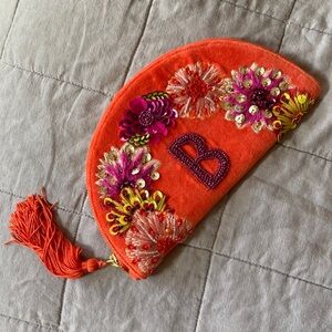 Anthropologie Anna Harlow Russo Embellished Monogram “B” Crescent Pouch